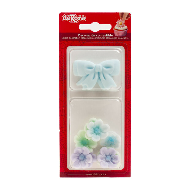 Dekora Sugar Blue Bows with Flowers Set/10