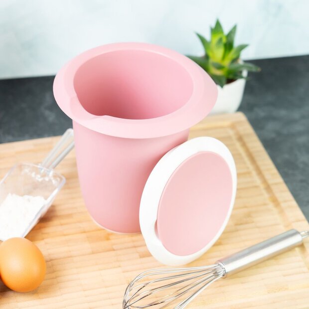 Westmark Mengkom met Tweedelig Deksel &ndash; 1 Liter &ndash; Roze/Wit