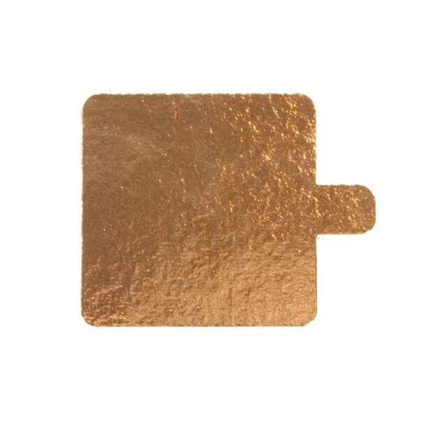 Quadratische Tortenunterlage Gold/Schwarz mit Lasche 8&times;8 cm &ndash; 25 St&uuml;ck