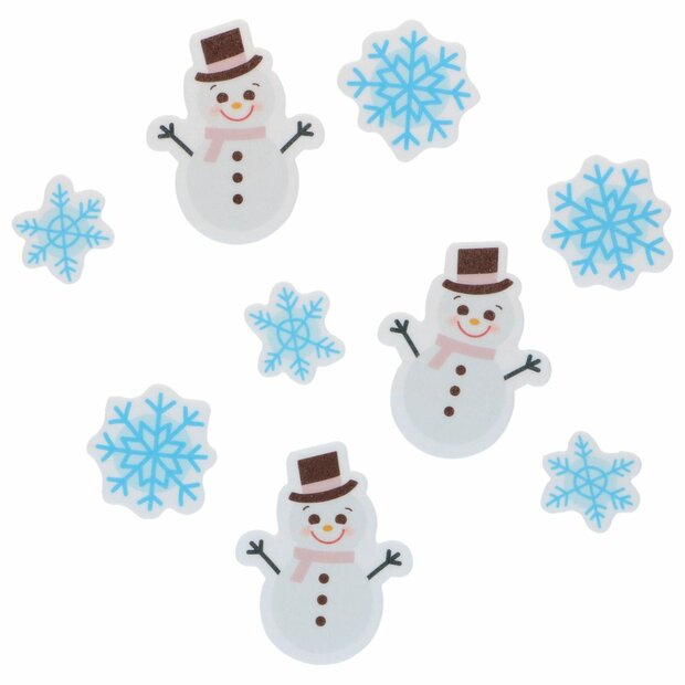 Wilton Eetbare Wafer Decoraties Sneeuwmannen &amp; Sneeuwvlokken &ndash; Set/9