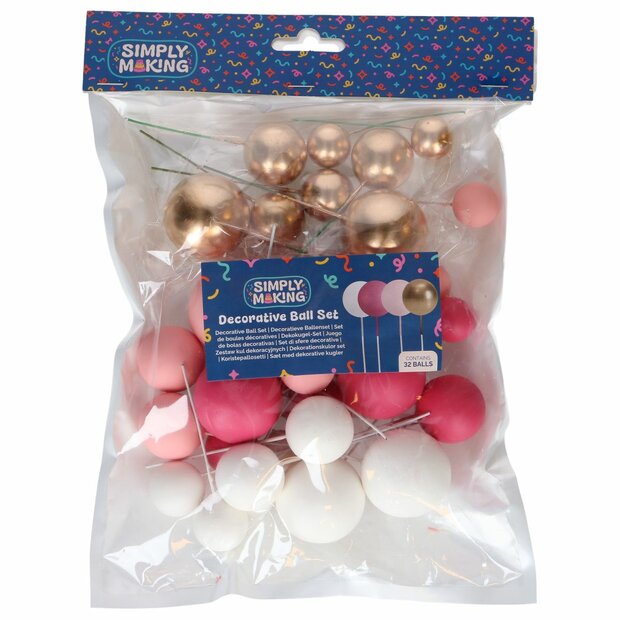 Simply Making Decoratieballen Hot Pink Ombre &amp; Goud 32 stuks