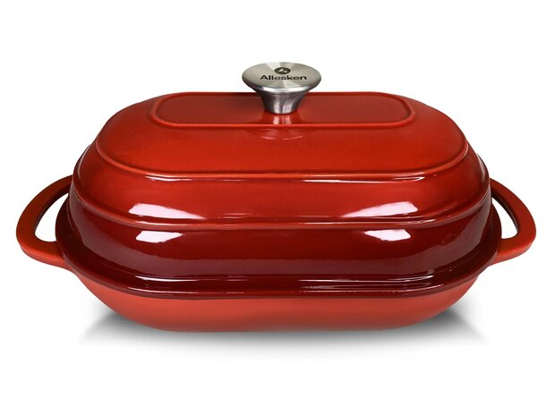 Allesken Rodeluxe Gietijzeren Broodbraadpan Ovaal Rood 2,6 L