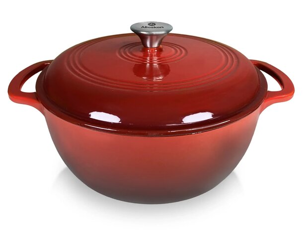 Allesken Verdeluxe Gietijzeren Braadpan Rond Rood 5,6 L