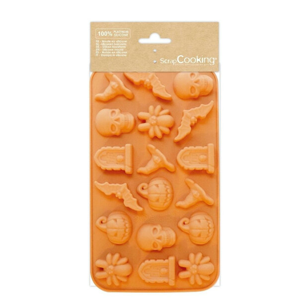 Siliconen Halloween Chocolade- en Snoepvorm &ndash; Spin, Pompoen &amp; Doodskop