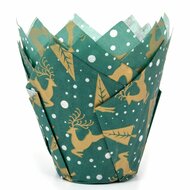 House of Marie Tulip Muffin Cups Reindeer Green &ndash; 36 pcs