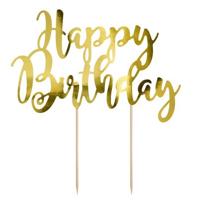 PartyDeco Taart Topper Happy Birthday Goud