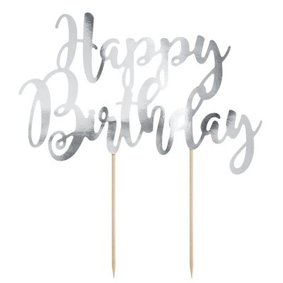 PartyDeco Taart Topper Happy Birthday Zilver