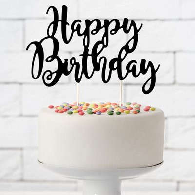 PartyDeco Cake Topper Happy Birthday Black