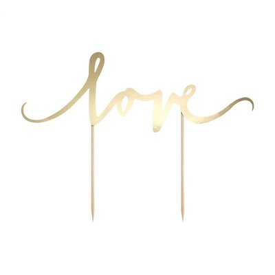 PartyDeco Taart Topper Love Goud