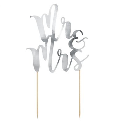PartyDeco Cake Topper Mr & Mrs Argent