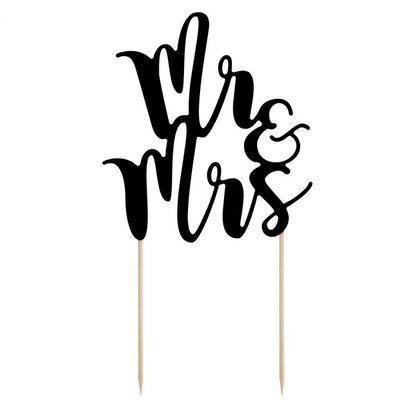 PartyDeco Taart Topper Mr & Mrs Zwart