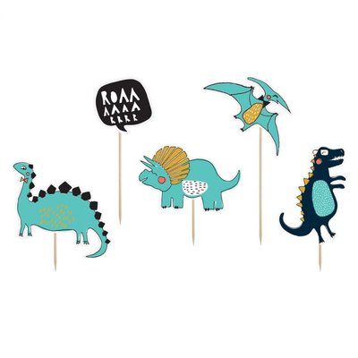 PartyDeco Taart Toppers Dinosaurus Set/5