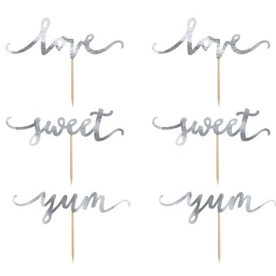 PartyDeco Cupcake Topper Love Silber 6-teilig