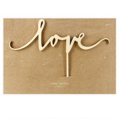 PartyDeco Wooden Cake Topper Love