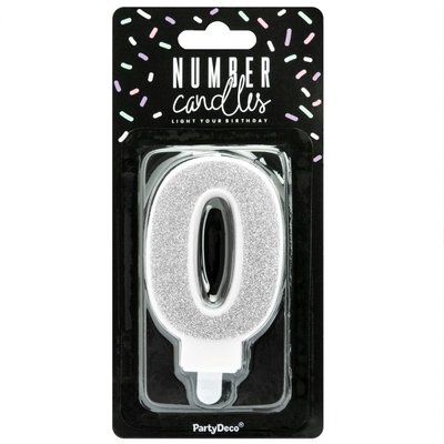 Party Deco Silver Birthday Candle Number 0