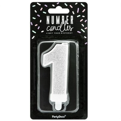 Party Deco Silver Birthday Candle Number 1