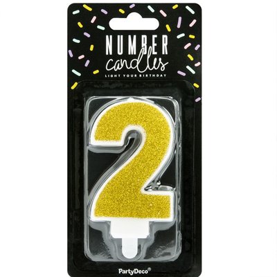 PartyDeco Golden Birthday Candle Number 2
