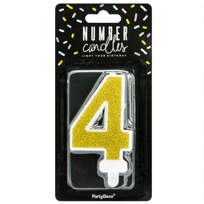 PartyDeco Golden Birthday Candle Number 4