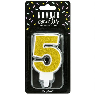 PartyDeco Golden Birthday Candle Number 5