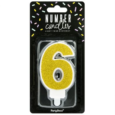 PartyDeco Golden Birthday Candle Number 6