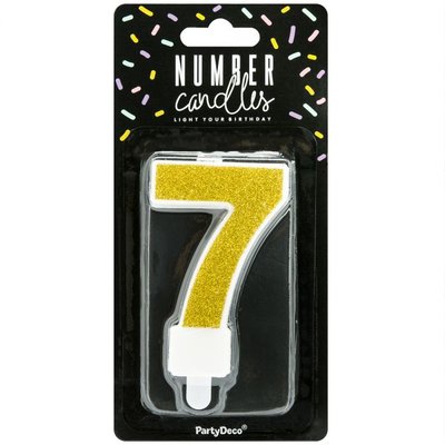 PartyDeco Golden Birthday Candle Number 7