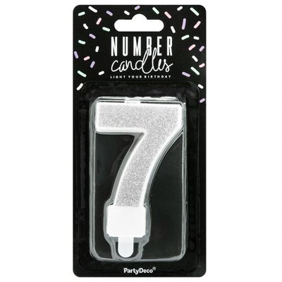 PartyDeco Silver Birthday Candle Number 7
