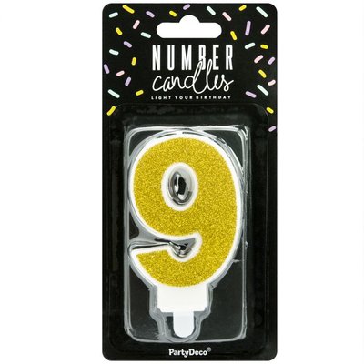 PartyDeco Golden Birthday Candle Number 9