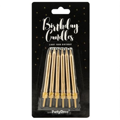 PartyDeco Birthday Candles Plain Gold 6cm pk/6