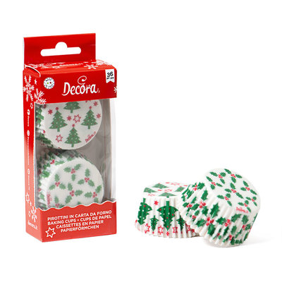 Decora Holly & Tree Christmas Baking Cups 36st - 50 x 32mm