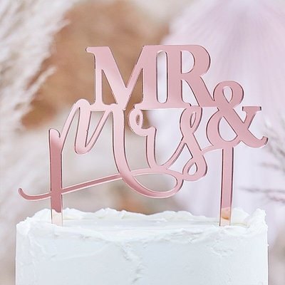 Ginger Ray Mr & Mrs Rose Gold Acrylic Wedding Cake Topper