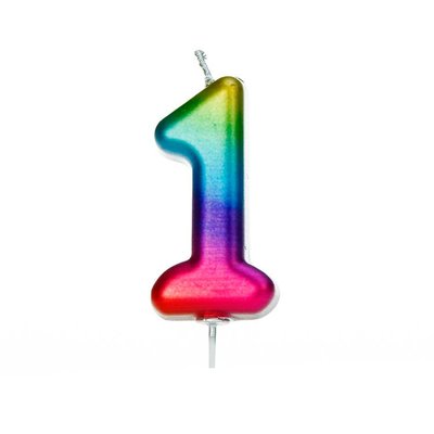 Anniversary House Metallic Rainbow Candle Number 1