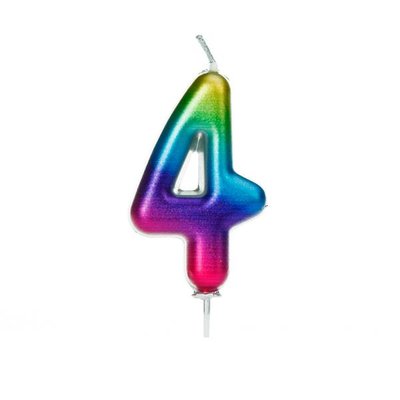 Anniversary House Metallic Rainbow Candle Number 4