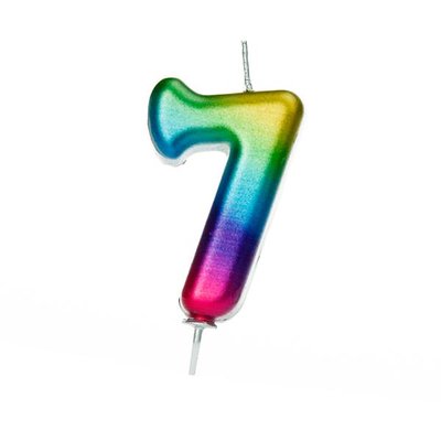 Anniversary House Metallic Rainbow Candle Number 7