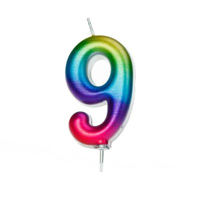 Anniversary House Metallic Rainbow Candle Number 9