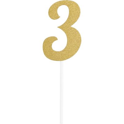 Anniversary House Number 3 Glitter Cake Topper Gold