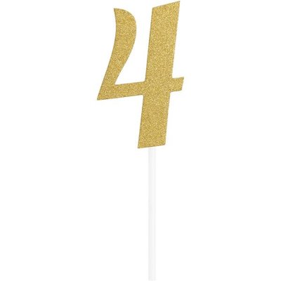 Anniversary House Number 4 Glitter Cake Topper Gold