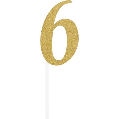 Anniversary House Number 6 Glitter Cake Topper Gold