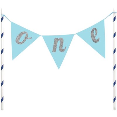 Anniversary House 'One' Cake Banner Topper Blue