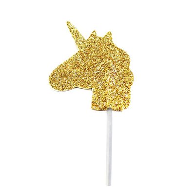 AH Glitter Unicorn Cupcake Toppers Gold pk12