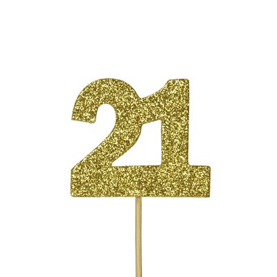 AH Glitter '21' Numeral Cupcake Toppers Gold pk/12