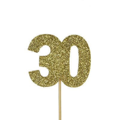 AH Glitter '30' Numeral Cupcake Toppers Gold pk/12