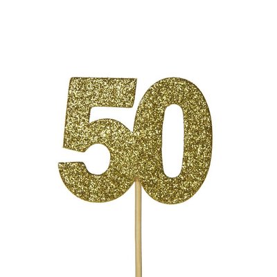 AH Glitter '50' Numeral Cupcake Toppers Gold pk/12