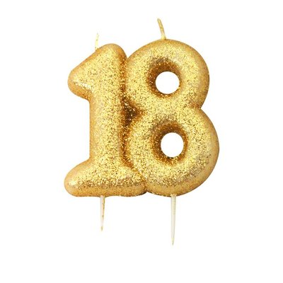 Anniversary House  Age 18 Glitter Candle Gold
