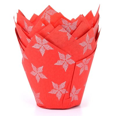 House of Marie Muffin Cups Tulp Sterren Rood pk/36
