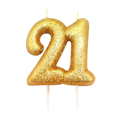 Anniversary House  Age 21 Glitter Candle Gold