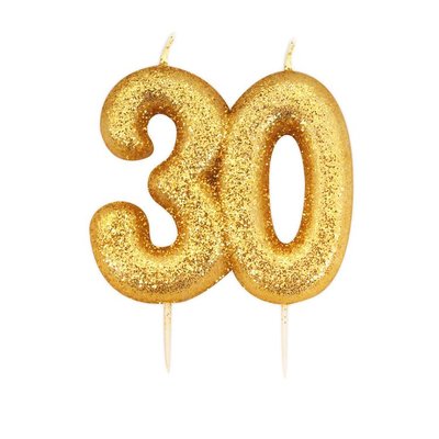 Anniversary House  Age 30 Glitter Candle Gold