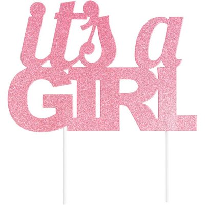 AH Glitter It's A Girl Cake Topper Pink