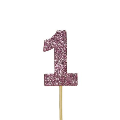 AH Glitter '1' Numeral Cupcake Toppers Pink pk/12