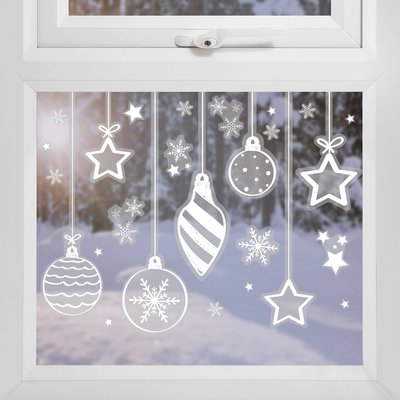 GingerRay White Bauble, Star and Snowflake Christmas Window Stickers