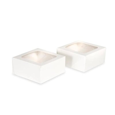 AH White Square Treat Boxes with Window 16 x16cm pk/2
